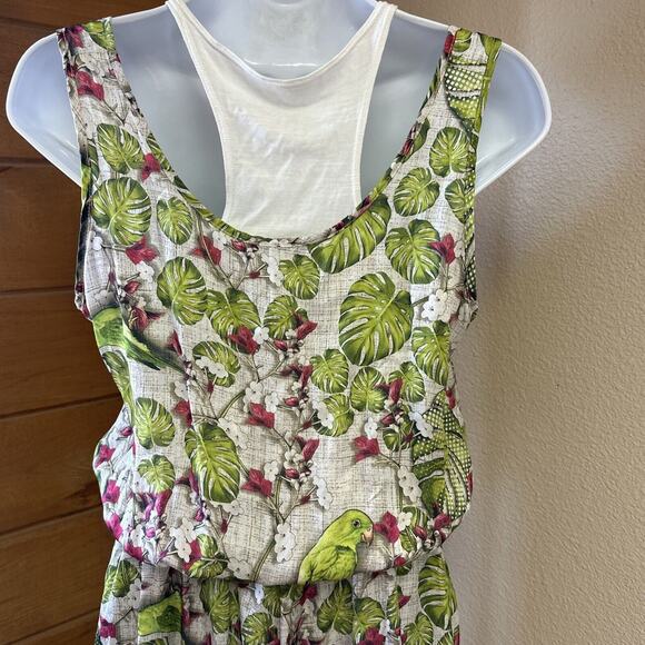 Sinesia Karol XS Silk Romper lined pockets Parrakeet Floral print Tropical - Picture 7 of 16